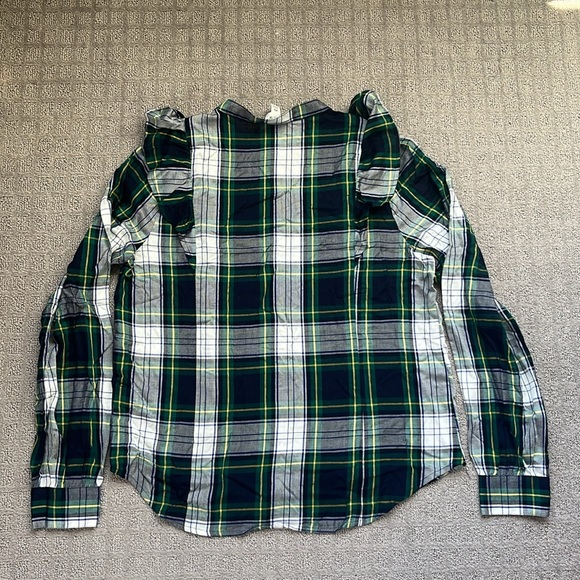 J. Crew Women’s Green and Blue Plaid Button Down Shirt with Ruffles Size XS NWT - Picture 3 of 3